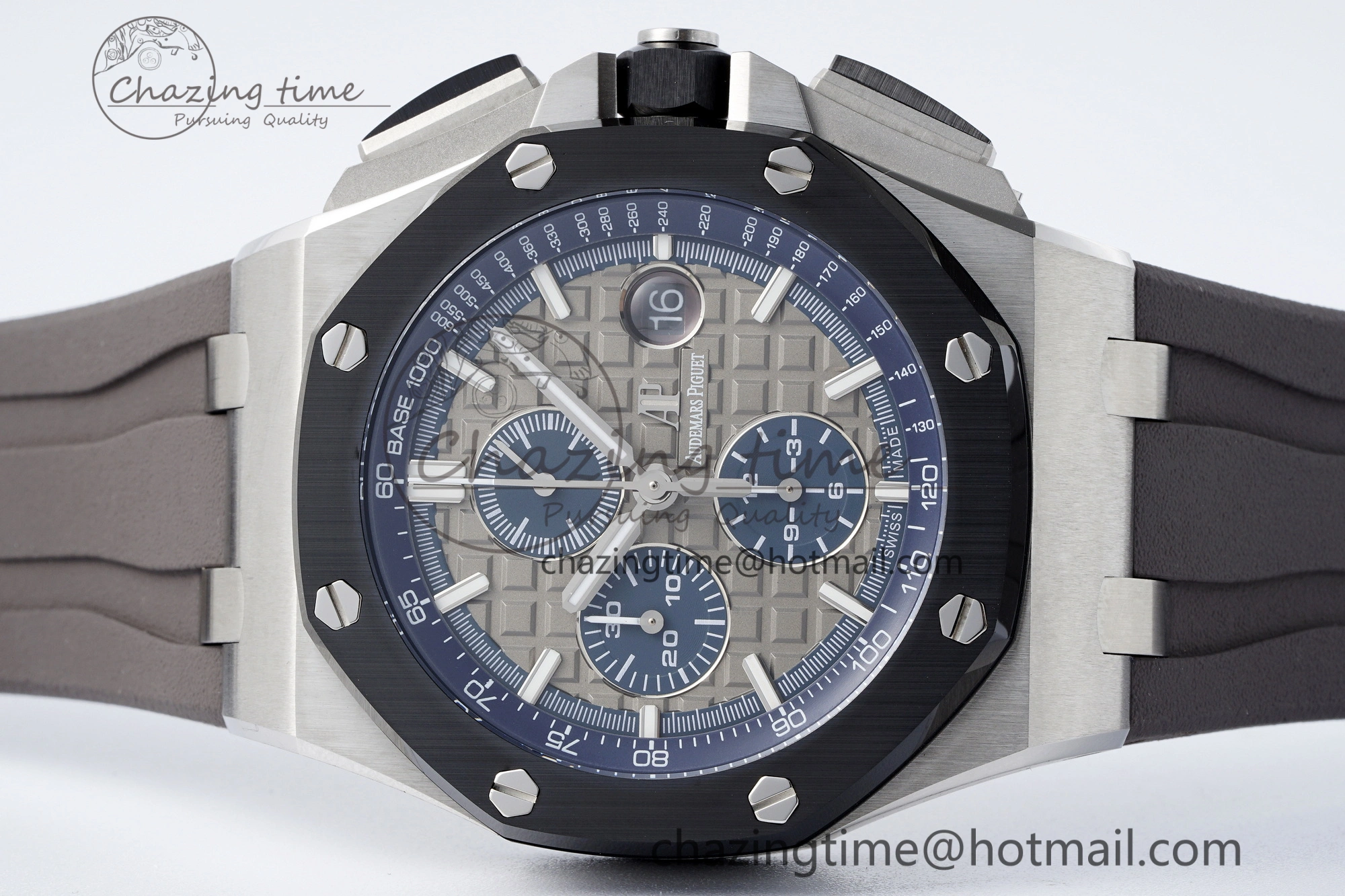 Royal Oak Offshore 44mm SS Black Ceramic Bezel APF 1:1 Best Edition Gray Blue Dial on Gray Rubber Strap A SunProtective 4700