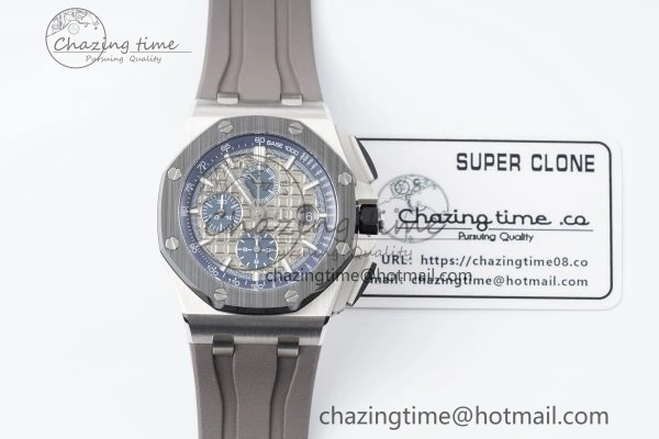 Royal Oak Offshore 44mm SS Black Ceramic Bezel APF 1:1 Best Edition Gray Blue Dial on Gray Rubber Strap A SunProtective 4700