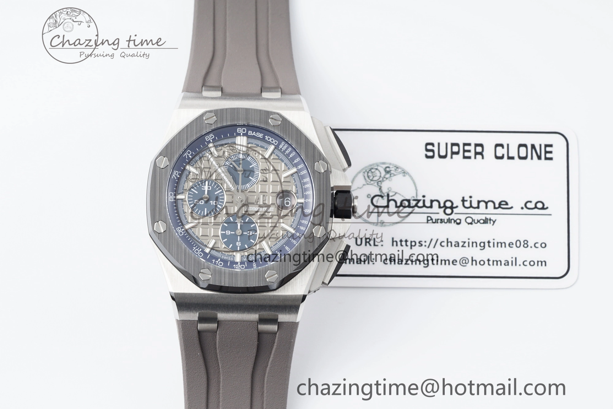 Royal Oak Offshore 44mm SS Black Ceramic Bezel APF 1:1 Best Edition Gray Blue Dial on Gray Rubber Strap A SunProtective 4700