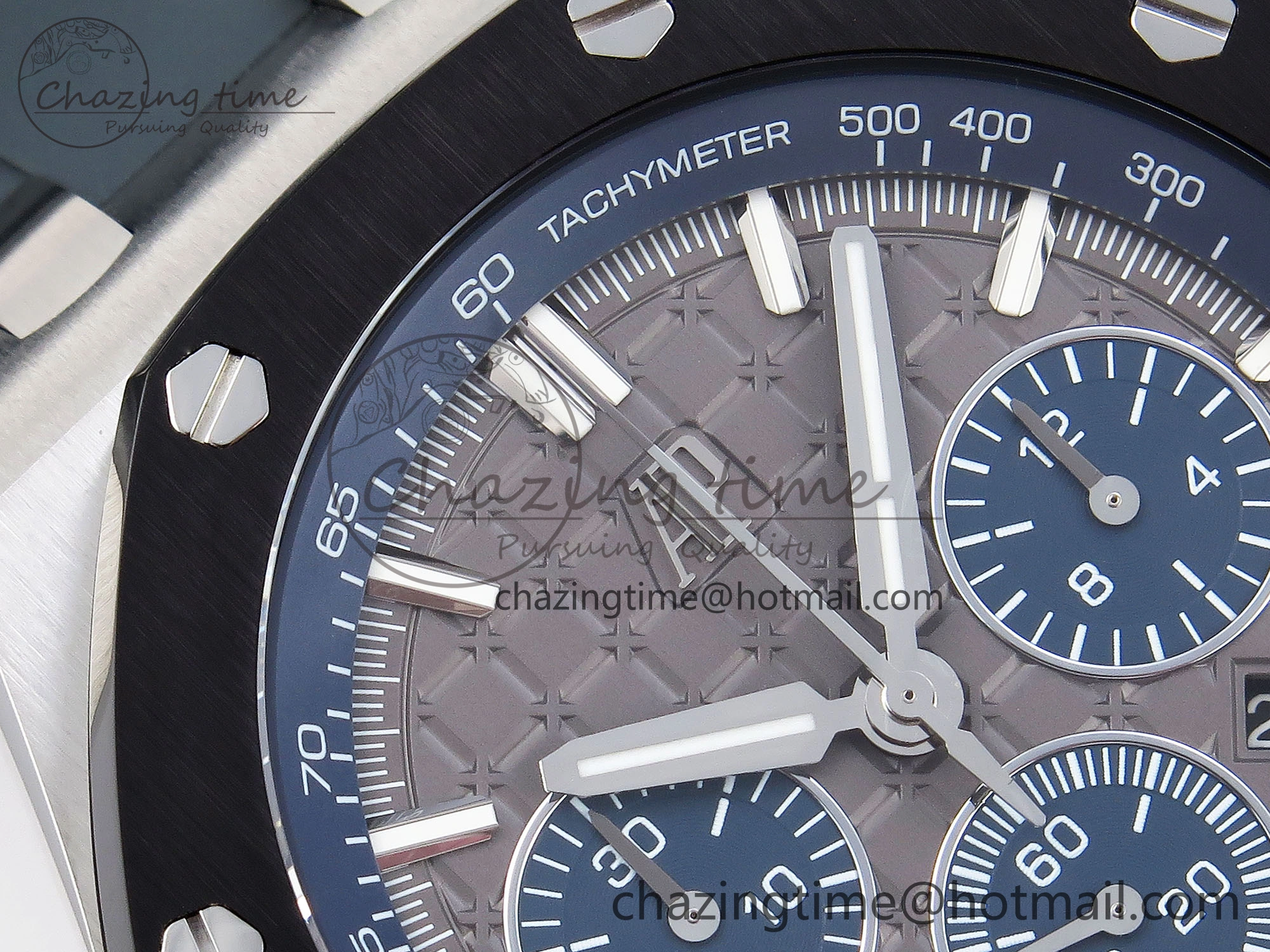 Vibrant Royal Oak Offshore 44mm SS Black Ceramic Bezel APF 1:1 Best Edition Gray Blue Dial on Gray Rubber Strap A 4544