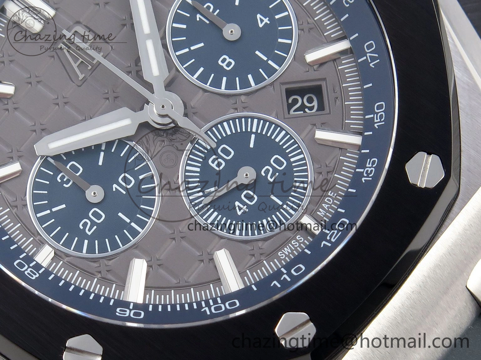 Vibrant Royal Oak Offshore 44mm SS Black Ceramic Bezel APF 1:1 Best Edition Gray Blue Dial on Gray Rubber Strap A 4544
