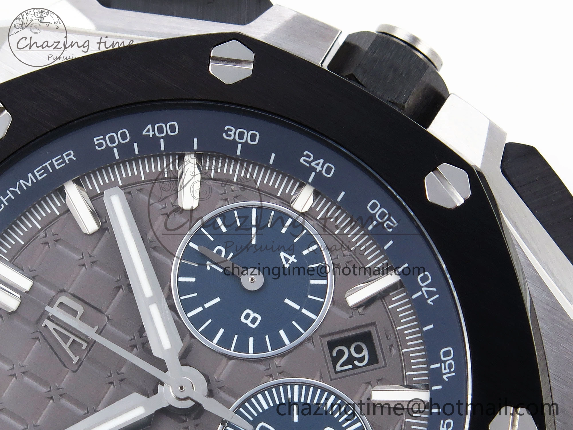 Vibrant Royal Oak Offshore 44mm SS Black Ceramic Bezel APF 1:1 Best Edition Gray Blue Dial on Gray Rubber Strap A 4544