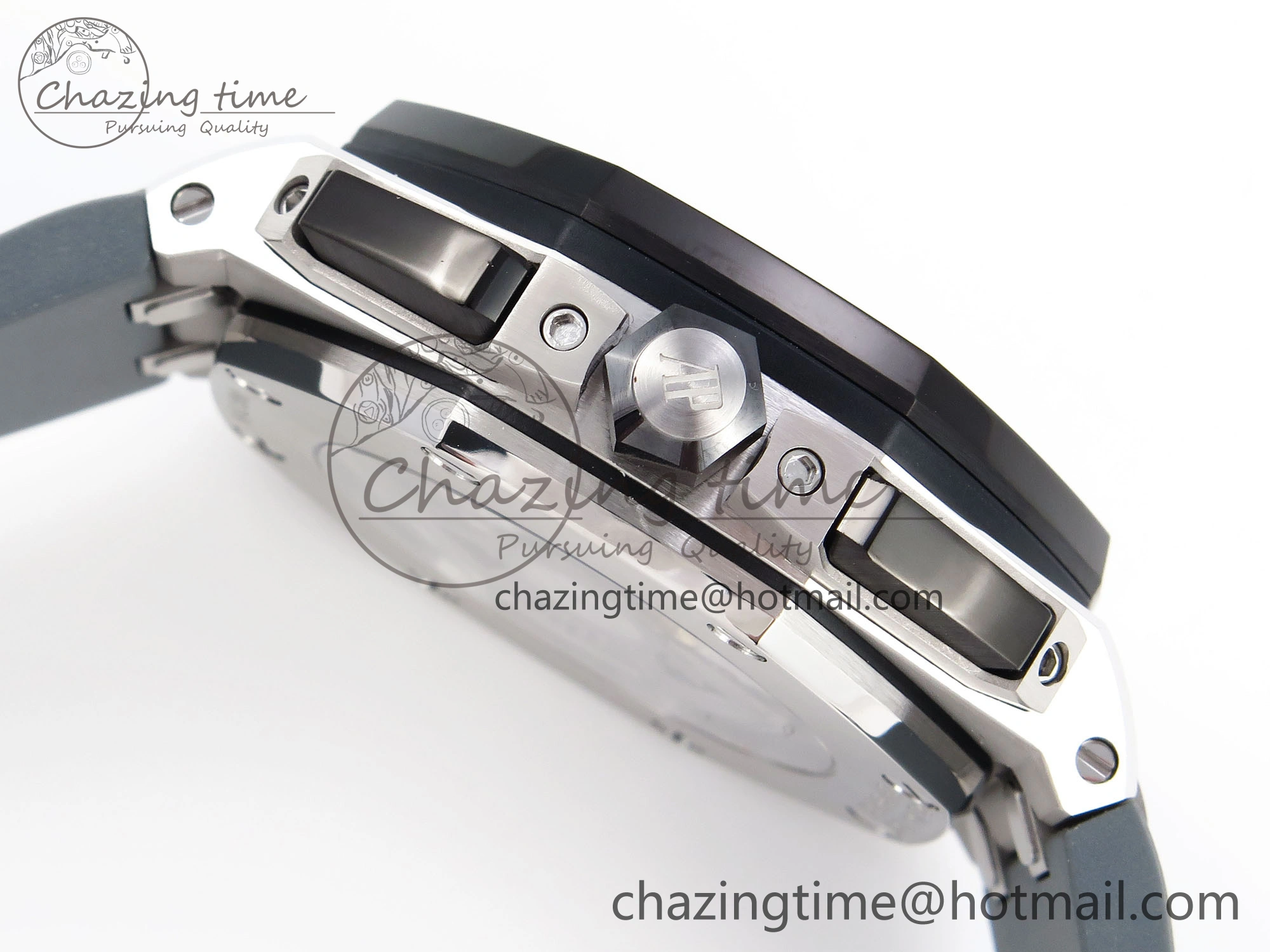 Vibrant Royal Oak Offshore 44mm SS Black Ceramic Bezel APF 1:1 Best Edition Gray Blue Dial on Gray Rubber Strap A 4544