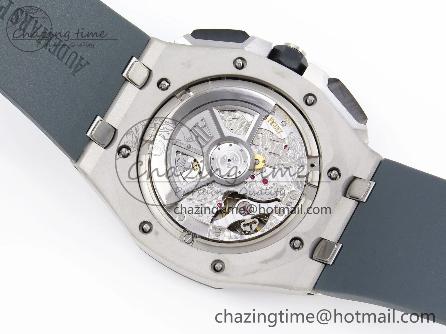 Vibrant Royal Oak Offshore 44mm SS Black Ceramic Bezel APF 1:1 Best Edition Gray Blue Dial on Gray Rubber Strap A 4544
