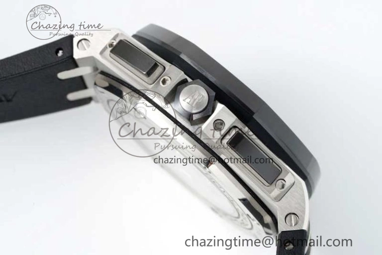 SmoothTexture Royal Oak Offshore 44mm SS Black Ceramic Bezel BVF Best Edition Black Silver Dial on Rubber Strap A 4751