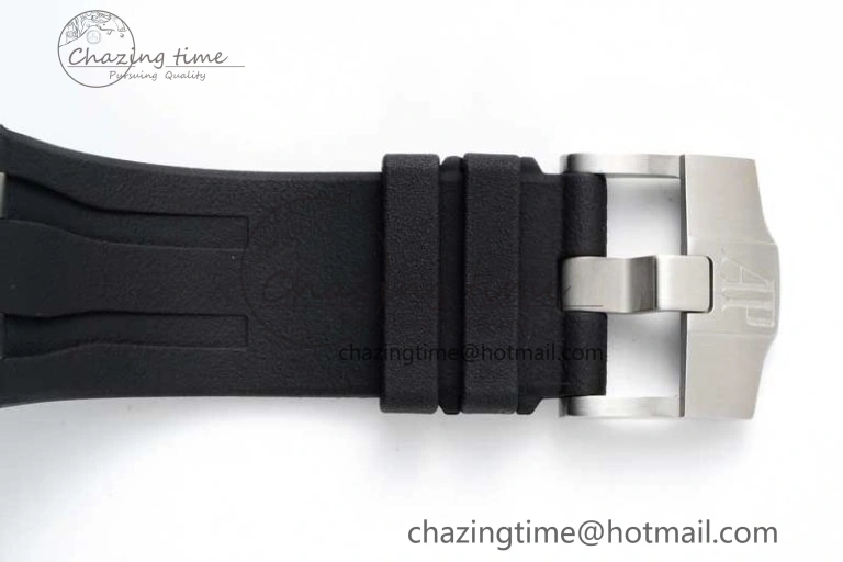SmoothTexture Royal Oak Offshore 44mm SS Black Ceramic Bezel BVF Best Edition Black Silver Dial on Rubber Strap A 4751