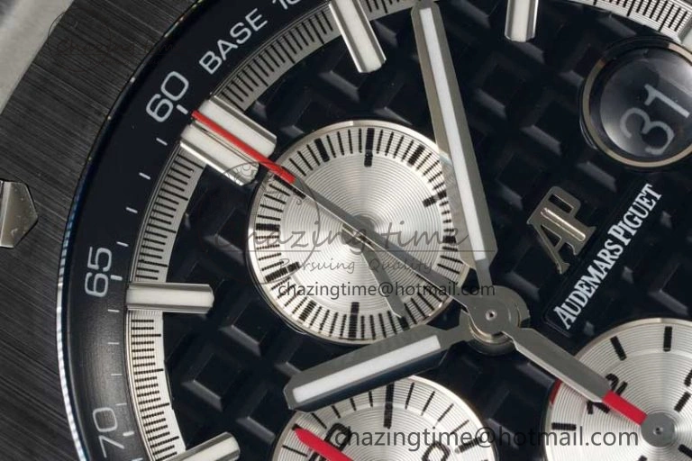 SmoothTexture Royal Oak Offshore 44mm SS Black Ceramic Bezel BVF Best Edition Black Silver Dial on Rubber Strap A 4751