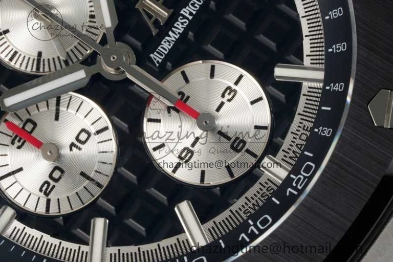 SmoothTexture Royal Oak Offshore 44mm SS Black Ceramic Bezel BVF Best Edition Black Silver Dial on Rubber Strap A 4751