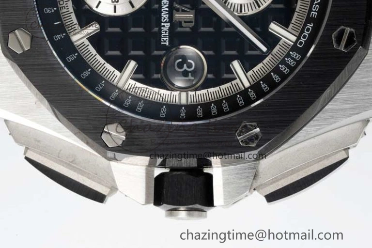 SmoothTexture Royal Oak Offshore 44mm SS Black Ceramic Bezel BVF Best Edition Black Silver Dial on Rubber Strap A 4751