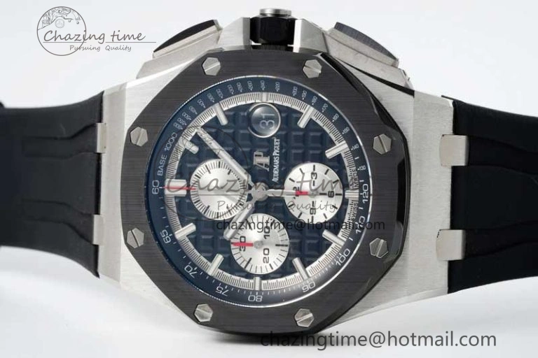 SmoothTexture Royal Oak Offshore 44mm SS Black Ceramic Bezel BVF Best Edition Black Silver Dial on Rubber Strap A 4751