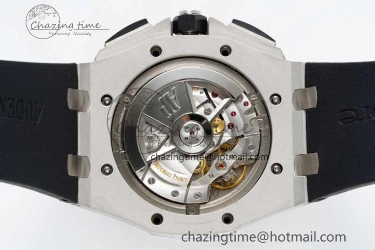 SmoothTexture Royal Oak Offshore 44mm SS Black Ceramic Bezel BVF Best Edition Black Silver Dial on Rubber Strap A 4751