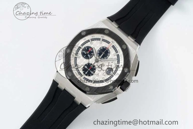 StreetReady Royal Oak Offshore 44mm SS Black Ceramic Bezel BVF Best Edition White Black Dial on Rubber Strap A 4753