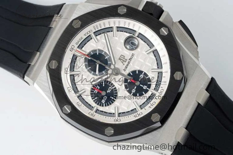 StreetReady Royal Oak Offshore 44mm SS Black Ceramic Bezel BVF Best Edition White Black Dial on Rubber Strap A 4753