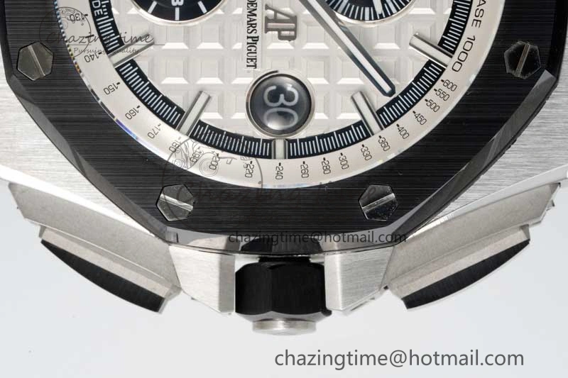 StreetReady Royal Oak Offshore 44mm SS Black Ceramic Bezel BVF Best Edition White Black Dial on Rubber Strap A 4753