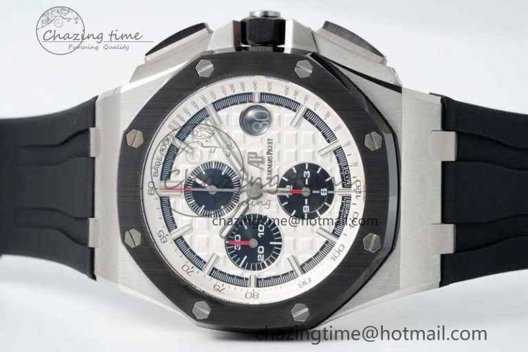 StreetReady Royal Oak Offshore 44mm SS Black Ceramic Bezel BVF Best Edition White Black Dial on Rubber Strap A 4753