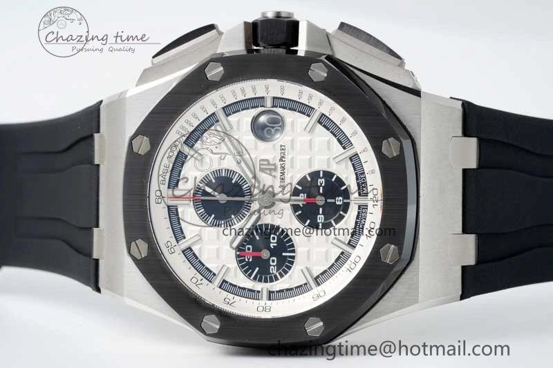 StreetReady Royal Oak Offshore 44mm SS Black Ceramic Bezel BVF Best Edition White Black Dial on Rubber Strap A 4753