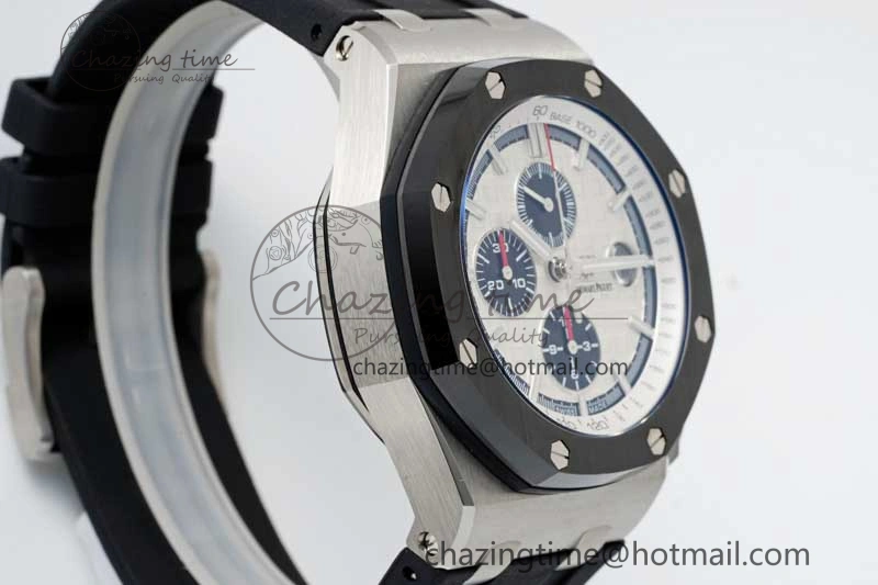 StreetReady Royal Oak Offshore 44mm SS Black Ceramic Bezel BVF Best Edition White Black Dial on Rubber Strap A 4753