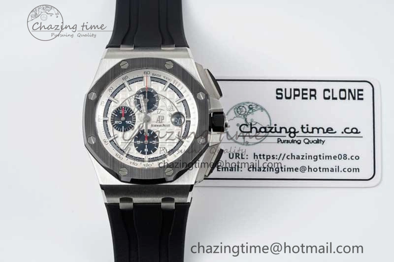 StreetReady Royal Oak Offshore 44mm SS Black Ceramic Bezel BVF Best Edition White Black Dial on Rubber Strap A 4753