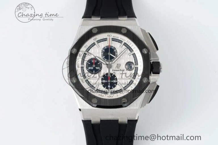 StreetReady Royal Oak Offshore 44mm SS Black Ceramic Bezel BVF Best Edition White Black Dial on Rubber Strap A 4753