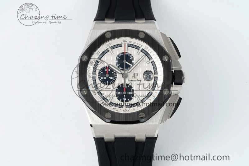 StreetReady Royal Oak Offshore 44mm SS Black Ceramic Bezel BVF Best Edition White Black Dial on Rubber Strap A 4753