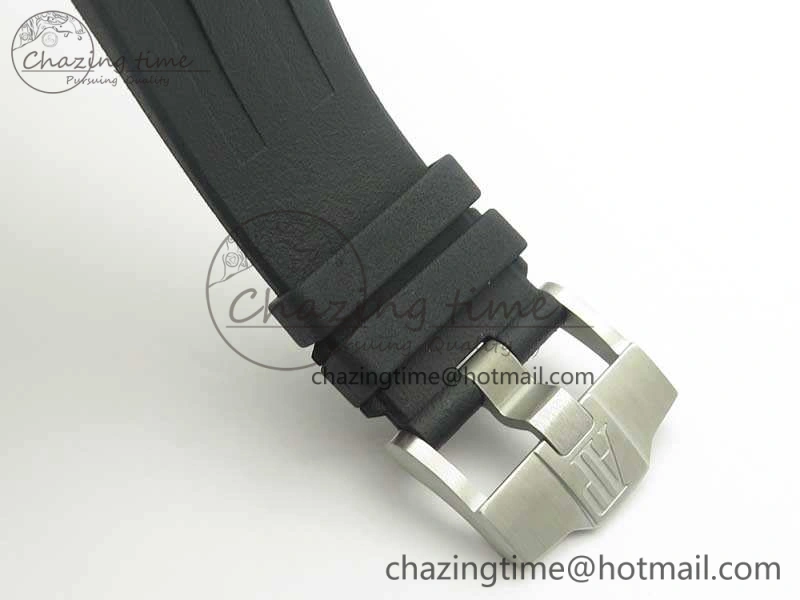 Royal Oak Offshore 44mm SS Black Ceramic Bezel JF 1:1 Best Edition On Rubber Strap A3126 V2 w  Cyclops And DW Mod Upgraded 4955