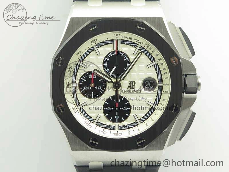 Royal Oak Offshore 44mm SS Black Ceramic Bezel JF 1:1 Best Edition On Rubber Strap A3126 V2 w  Cyclops And DW Mod Upgraded 4955