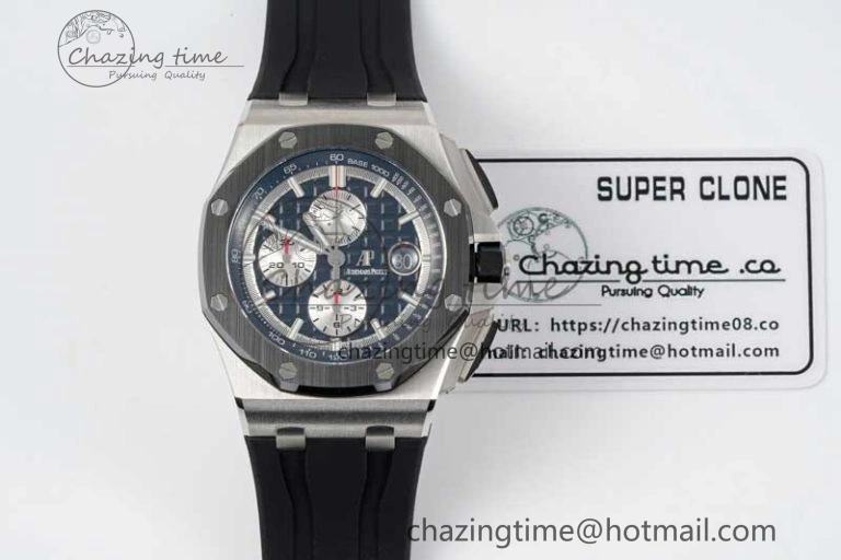 Royal Oak Offshore 44mm SS Black Ceramic Bezel RSF Best Edition Black Silver Dial on Rubber Strap A Practical 4755