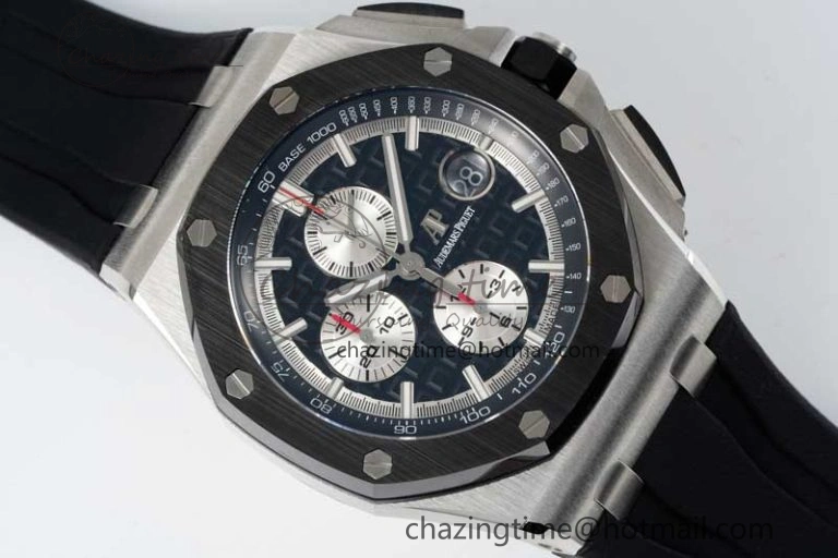 Royal Oak Offshore 44mm SS Black Ceramic Bezel RSF Best Edition Black Silver Dial on Rubber Strap A Practical 4755