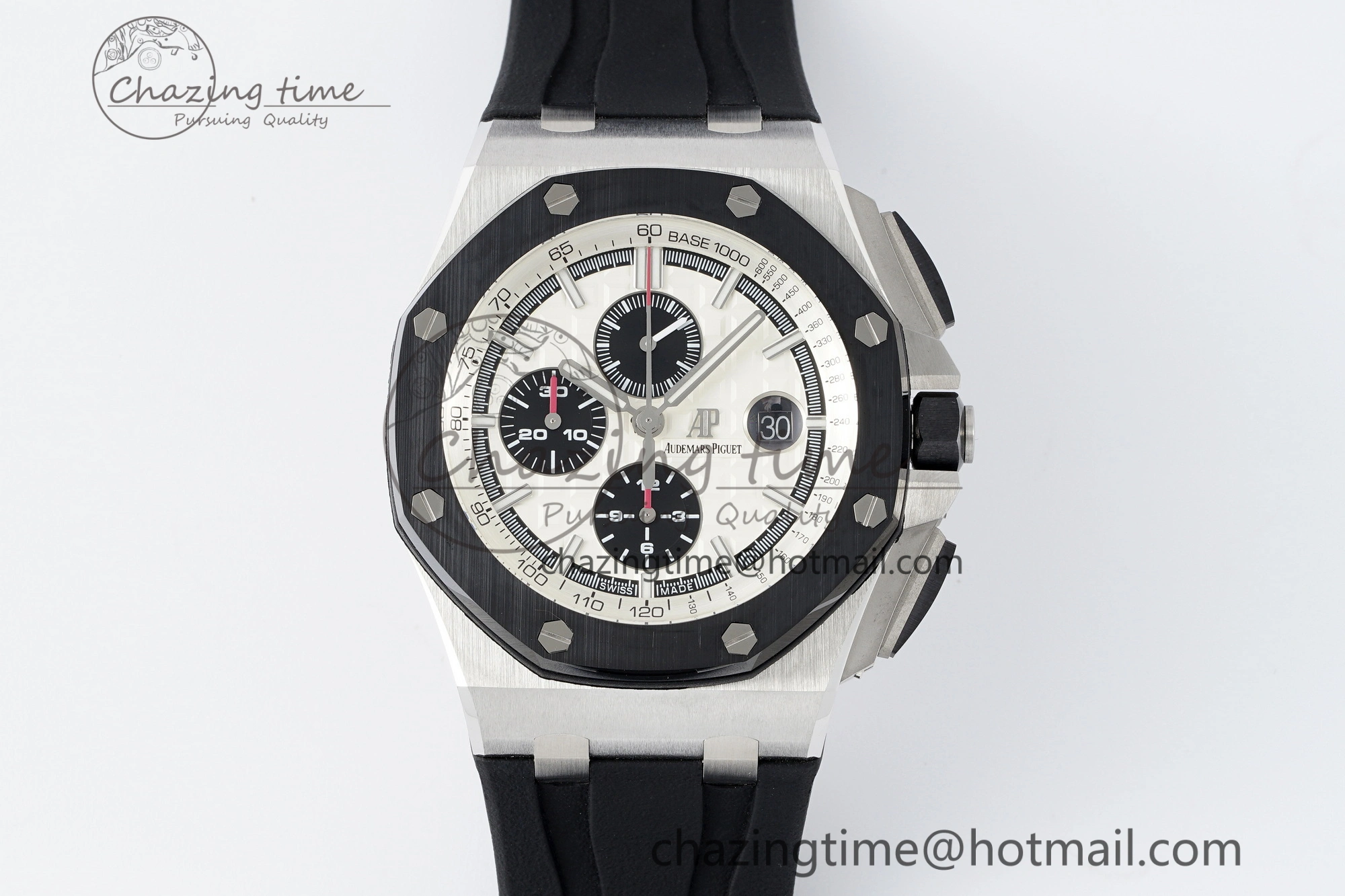 Royal Oak Offshore 44mm SS Black Ceramic Bezel RSF Best Edition White Black Dial on Rubber Strap A3126 V FastDry 4716