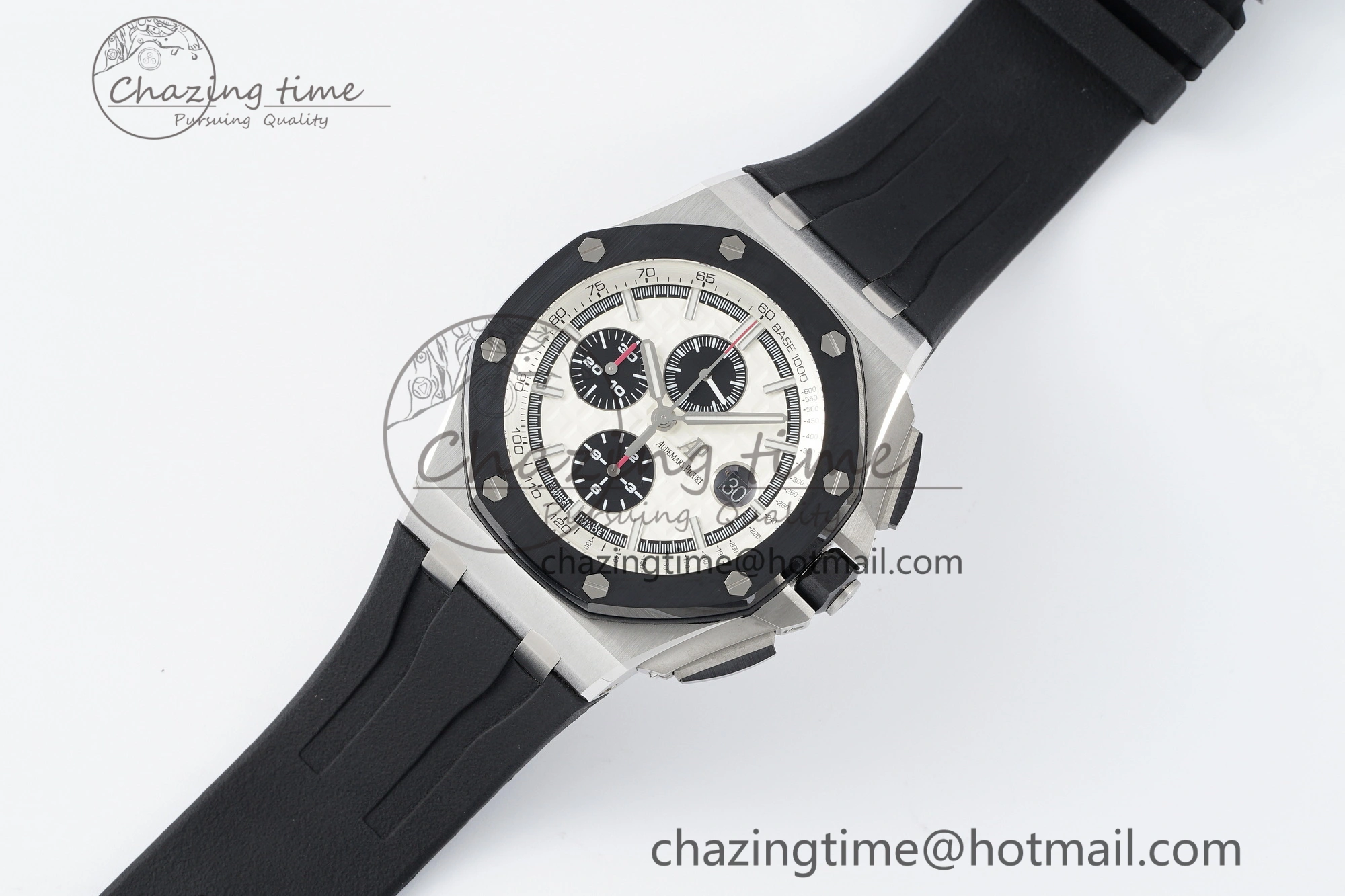 Royal Oak Offshore 44mm SS Black Ceramic Bezel RSF Best Edition White Black Dial on Rubber Strap A3126 V FastDry 4716