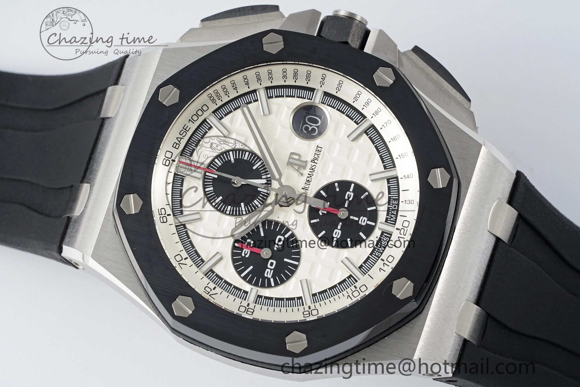 Royal Oak Offshore 44mm SS Black Ceramic Bezel RSF Best Edition White Black Dial on Rubber Strap A3126 V FastDry 4716