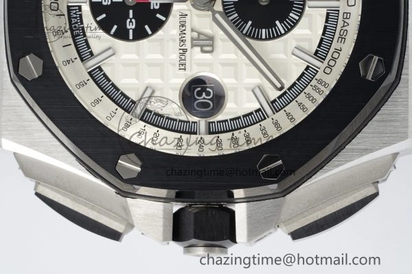 Royal Oak Offshore 44mm SS Black Ceramic Bezel RSF Best Edition White Black Dial on Rubber Strap A3126 V FastDry 4716
