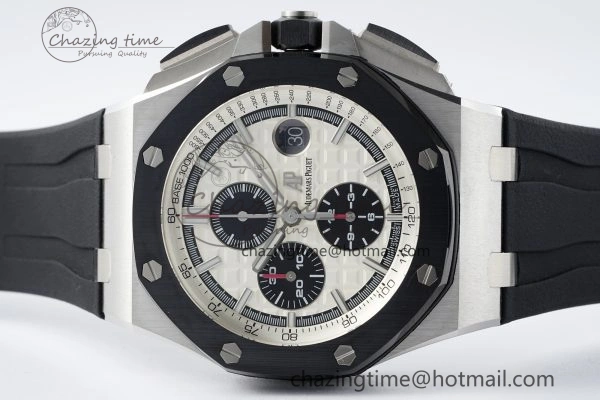 Royal Oak Offshore 44mm SS Black Ceramic Bezel RSF Best Edition White Black Dial on Rubber Strap A3126 V FastDry 4716