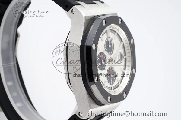 Royal Oak Offshore 44mm SS Black Ceramic Bezel RSF Best Edition White Black Dial on Rubber Strap A3126 V FastDry 4716