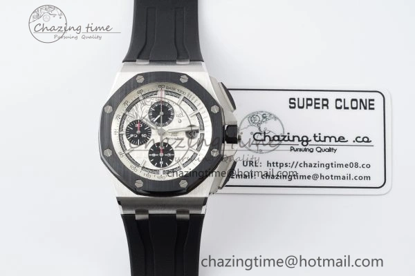 Royal Oak Offshore 44mm SS Black Ceramic Bezel RSF Best Edition White Black Dial on Rubber Strap A3126 V FastDry 4716