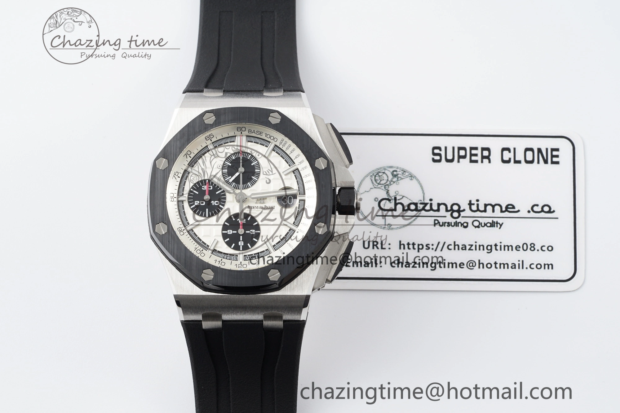 Royal Oak Offshore 44mm SS Black Ceramic Bezel RSF Best Edition White Black Dial on Rubber Strap A3126 V FastDry 4716