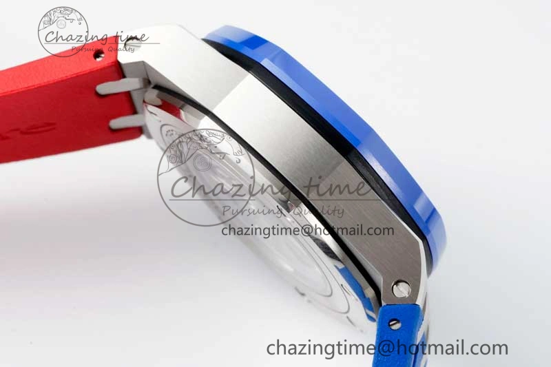Royal Oak Offshore 44mm SS Blue Ceramic Bezel RSF Best Edition Blue Red Dial on Rubber Strap A SoftTouch 4754