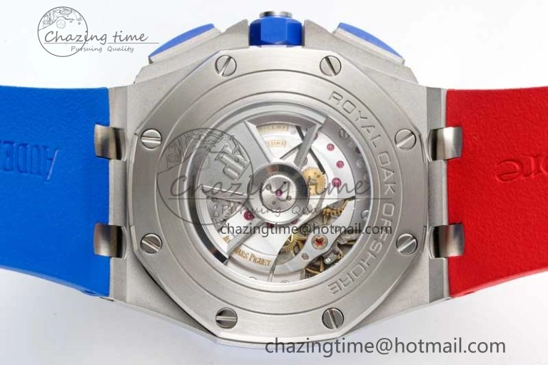 Royal Oak Offshore 44mm SS Blue Ceramic Bezel RSF Best Edition Blue Red Dial on Rubber Strap A SoftTouch 4754