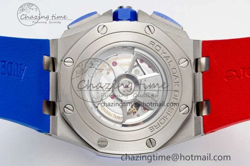 Royal Oak Offshore 44mm SS Blue Ceramic Bezel RSF Best Edition Blue Red Dial on Rubber Strap A SoftTouch 4754
