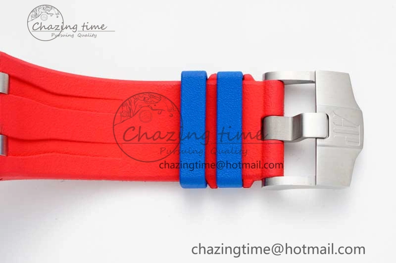 Royal Oak Offshore 44mm SS Blue Ceramic Bezel RSF Best Edition Blue Red Dial on Rubber Strap A SoftTouch 4754