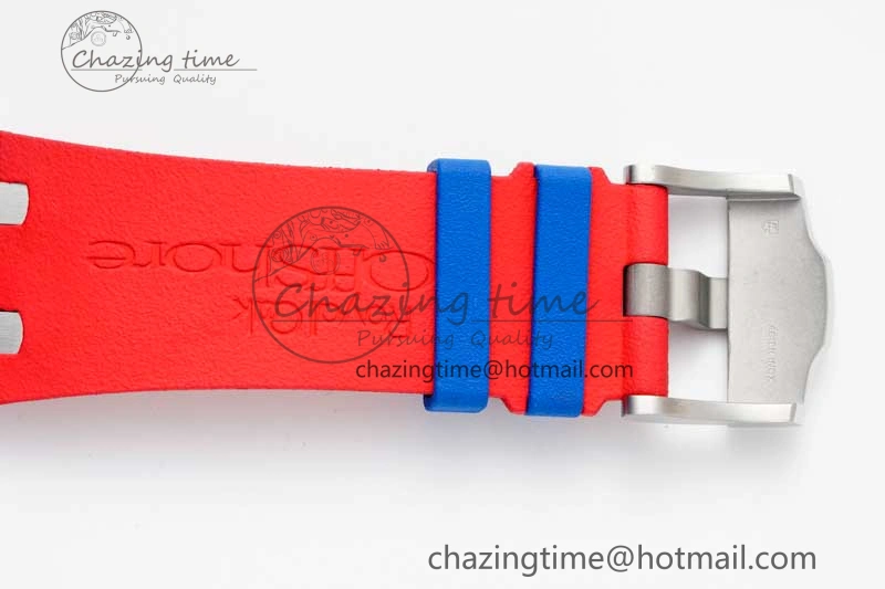 Royal Oak Offshore 44mm SS Blue Ceramic Bezel RSF Best Edition Blue Red Dial on Rubber Strap A SoftTouch 4754