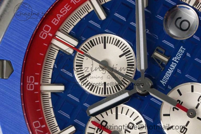 Royal Oak Offshore 44mm SS Blue Ceramic Bezel RSF Best Edition Blue Red Dial on Rubber Strap A SoftTouch 4754