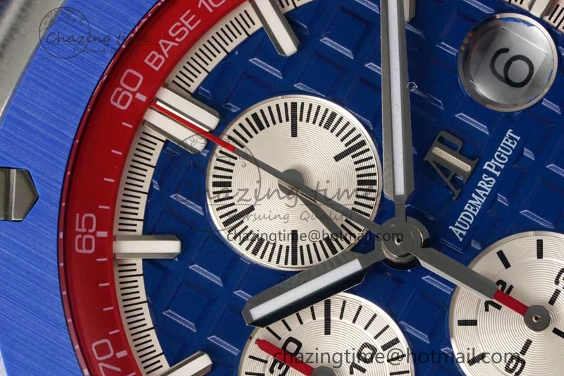 Royal Oak Offshore 44mm SS Blue Ceramic Bezel RSF Best Edition Blue Red Dial on Rubber Strap A SoftTouch 4754