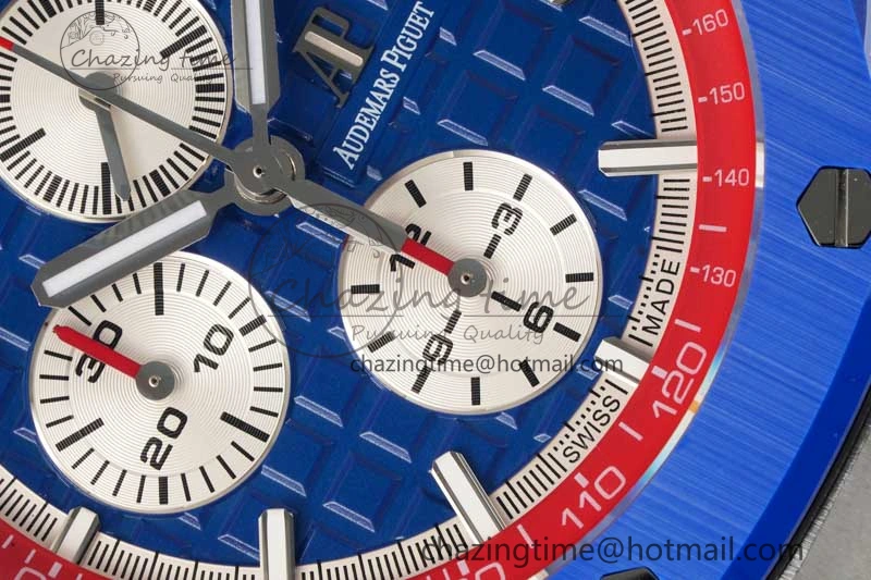 Royal Oak Offshore 44mm SS Blue Ceramic Bezel RSF Best Edition Blue Red Dial on Rubber Strap A SoftTouch 4754