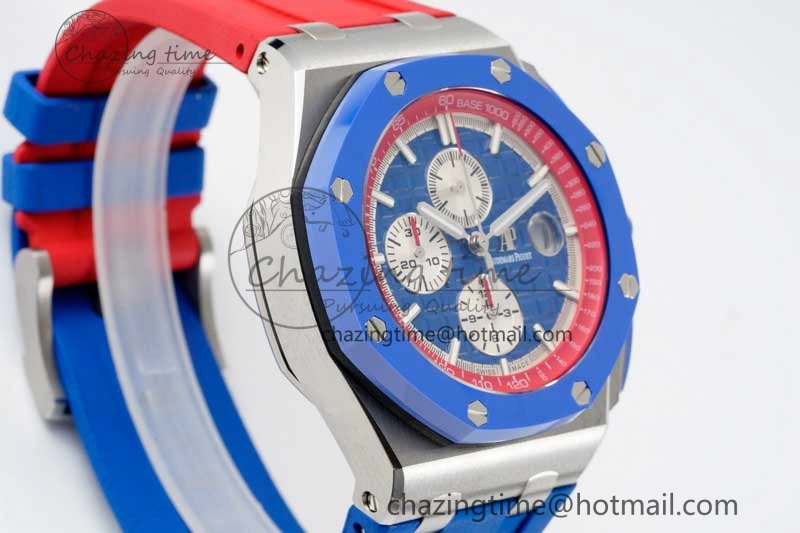 Royal Oak Offshore 44mm SS Blue Ceramic Bezel RSF Best Edition Blue Red Dial on Rubber Strap A SoftTouch 4754