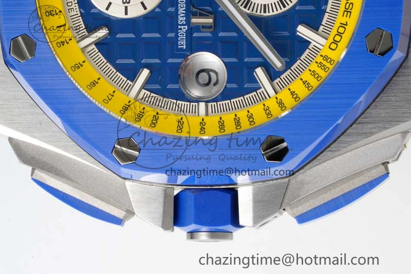 Chic Royal Oak Offshore 44mm SS Blue Ceramic Bezel RSF Best Edition Blue Yellow Dial on Rubber Strap A 4752