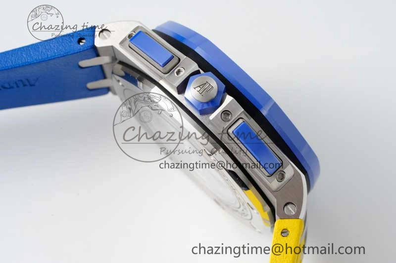 Chic Royal Oak Offshore 44mm SS Blue Ceramic Bezel RSF Best Edition Blue Yellow Dial on Rubber Strap A 4752