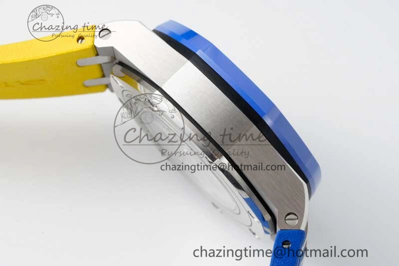 Chic Royal Oak Offshore 44mm SS Blue Ceramic Bezel RSF Best Edition Blue Yellow Dial on Rubber Strap A 4752
