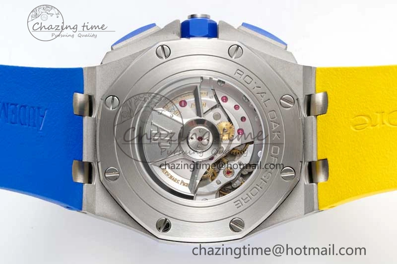 Chic Royal Oak Offshore 44mm SS Blue Ceramic Bezel RSF Best Edition Blue Yellow Dial on Rubber Strap A 4752