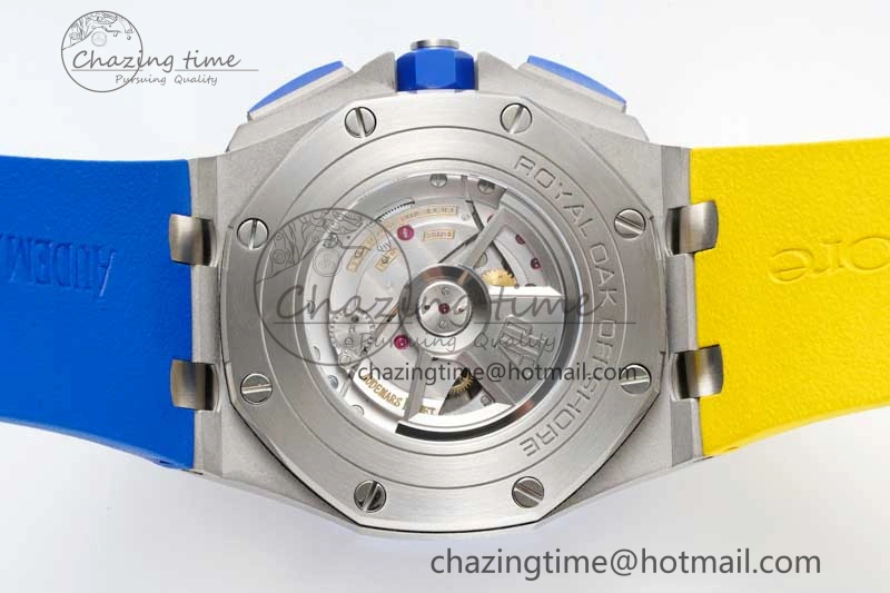Chic Royal Oak Offshore 44mm SS Blue Ceramic Bezel RSF Best Edition Blue Yellow Dial on Rubber Strap A 4752